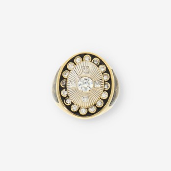 Anillo oro bl., amarillo y circonitas