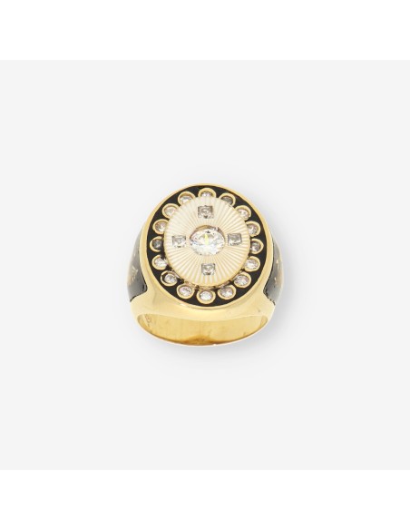 Anillo oro bl., amarillo y circonitas