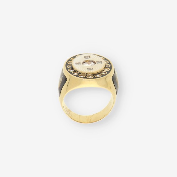 Anillo oro bl., amarillo y circonitas