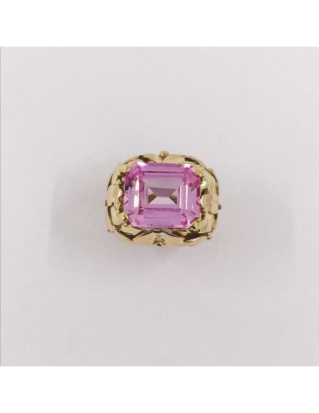 Anillo ancho en oro 18kt con piedra rosa