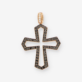 Cruz oro rosa y brillantes negros