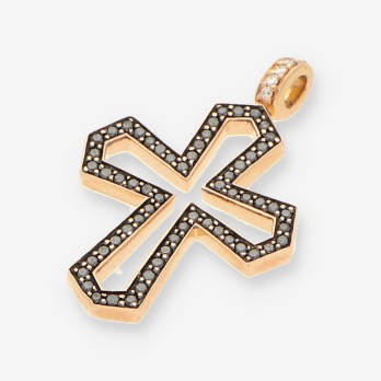 Cruz oro rosa y brillantes negros 2
