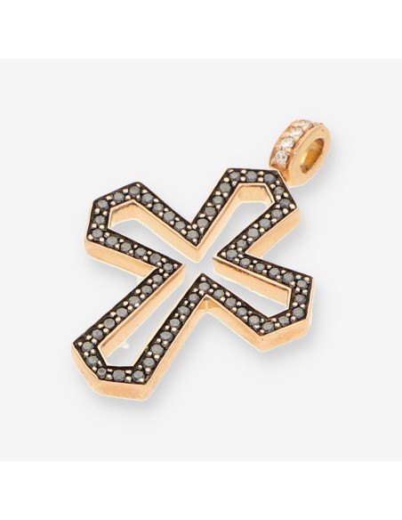 Cruz oro rosa y brillantes negros