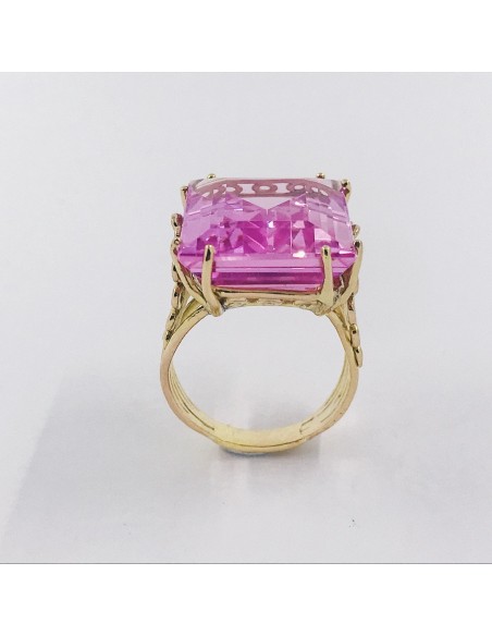 Anillo en oro 18kt  con piedra tipo rosa de Francia