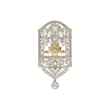 Broche vitage en oro bicolor oro 18kt brillantes y zafiro 2
