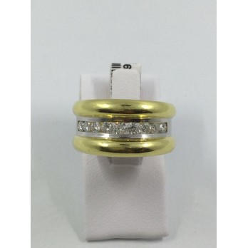 Anillo ancho en oro amarillo y brillantes