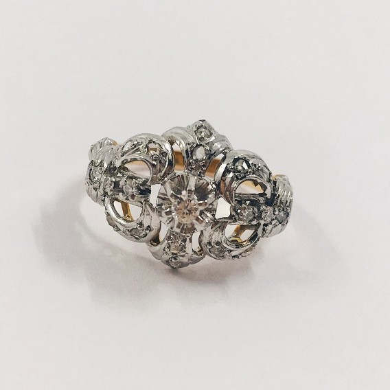 Anillo vintage en oro blanco 18kt con brillantes