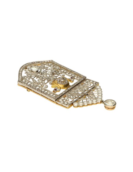 Broche vitage en oro bicolor oro 18kt brillantes y zafiro