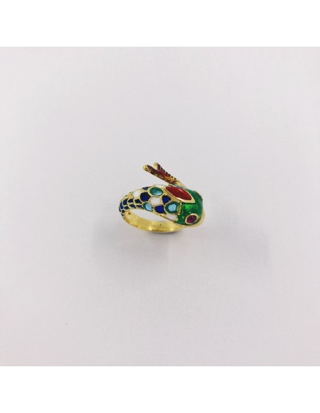 Anillo pez en oro 18kt con piedras en colores