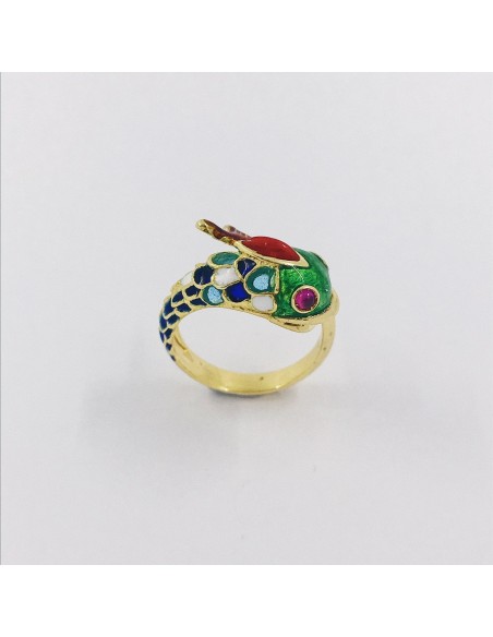 Anillo pez en oro 18kt con piedras en colores