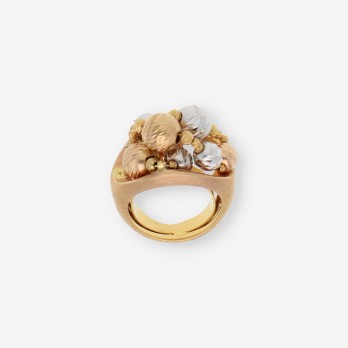 Anillo con bolas en oro tricolor 18kt 2