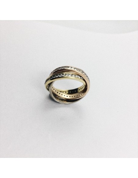 Juego de tres alianzas de oro blanco, amarillo y rosa, entrelazadas