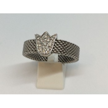 Sortija Tous en malla de oro blanco con centro de tulipÃ¡n de oro blanco  y brillantes