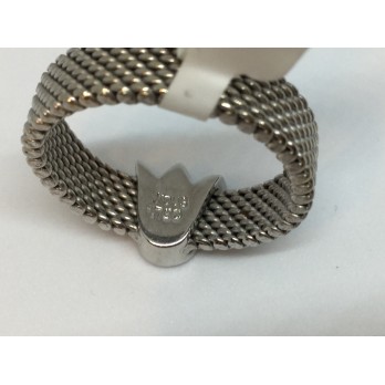 Sortija Tous en malla de oro blanco con centro de tulipÃ¡n de oro blanco  y brillantes 2