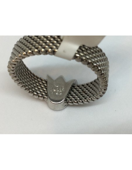 Sortija Tous en malla de oro blanco con centro de tulipÃ¡n de oro blanco  y brillantes