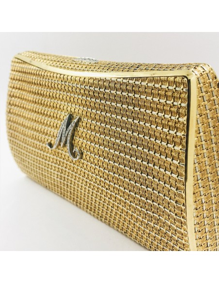 Bolso vintage en oro 18 con letra central en brillantes