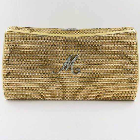 Bolso vintage en oro 18 con letra central en brillantes