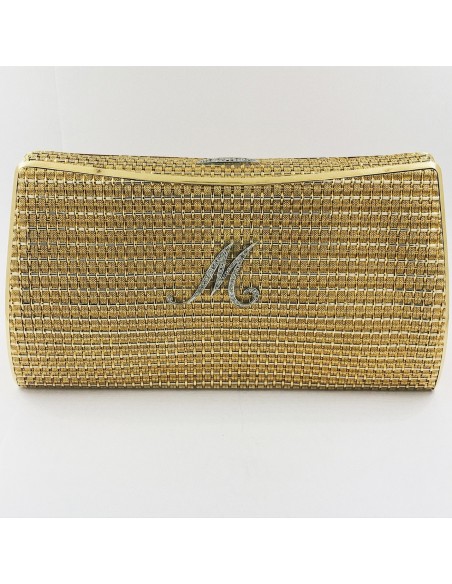 Bolso vintage en oro 18 con letra central en brillantes