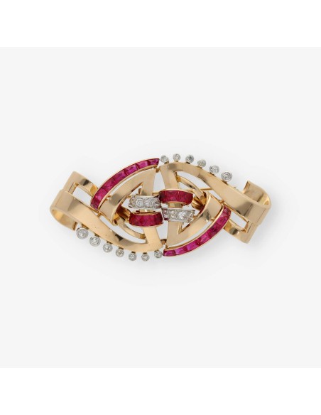Broche de oro 18kt con brillantes y piedras semipreciosas