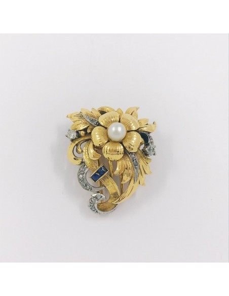 Broche en oro, diamantes y perla