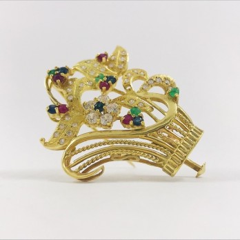 Broche en oro, circonitas y piedras de color 2