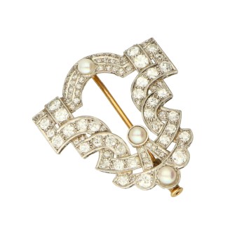 Broche art decÃ³ en oro, diamantes y perlas 2