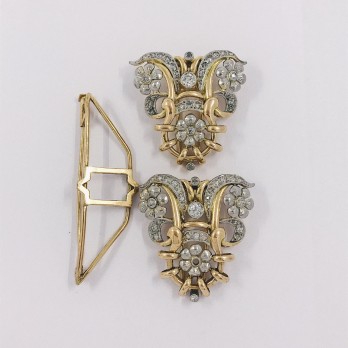 Broche vintage en oro bicolor 18kt con brillantes