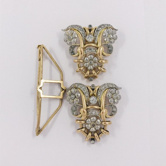 Broche vintage en oro bicolor 18kt con brillantes