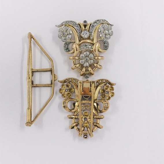 Broche vintage en oro bicolor 18kt con brillantes