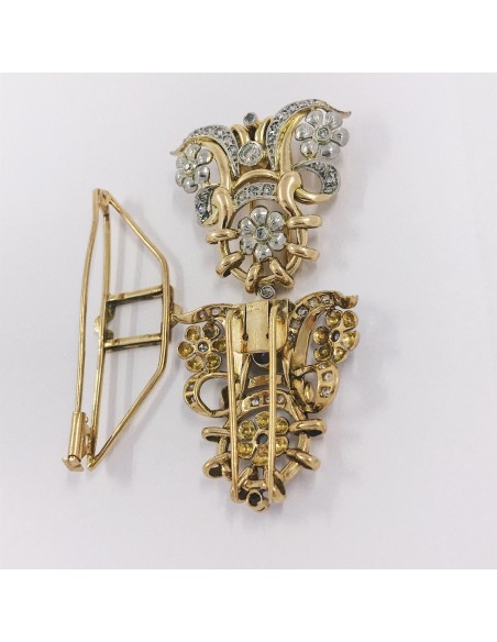 Broche vintage en oro bicolor 18kt con brillantes