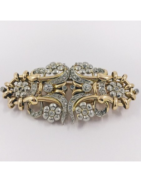 Broche vintage en oro bicolor 18kt con brillantes