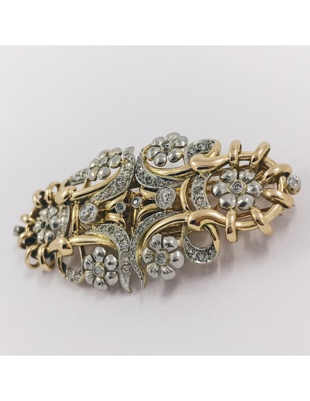 Broche vintage en oro bicolor 18kt con brillantes