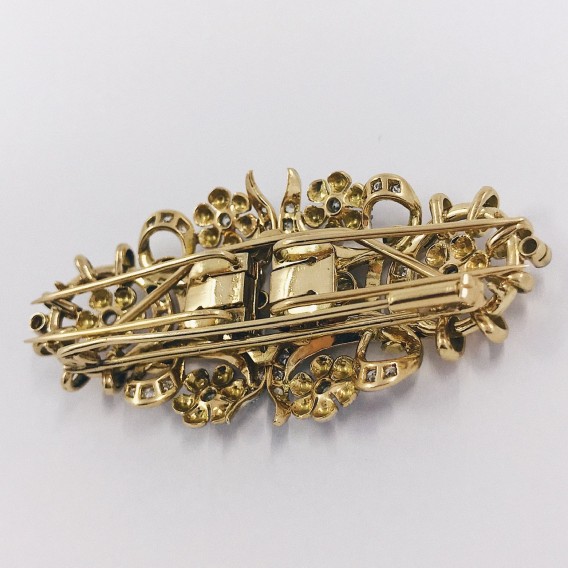 Broche vintage en oro bicolor 18kt con brillantes