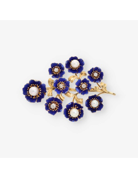 Broche de oro 18kt con diamantes y esmalte