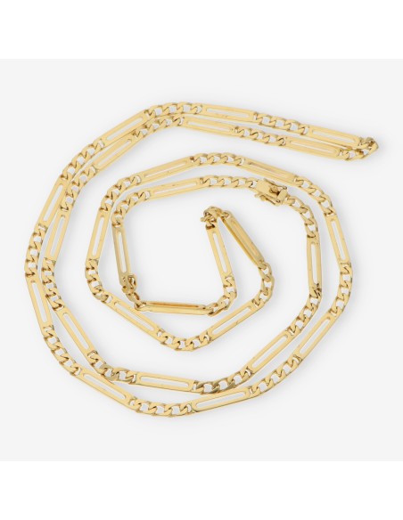 Cadena barbada alterna 3x1 90cm en oro 18kt