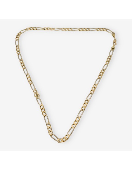 Cadena barbada alterna 3x1 51cm en oro bicolor 18kt