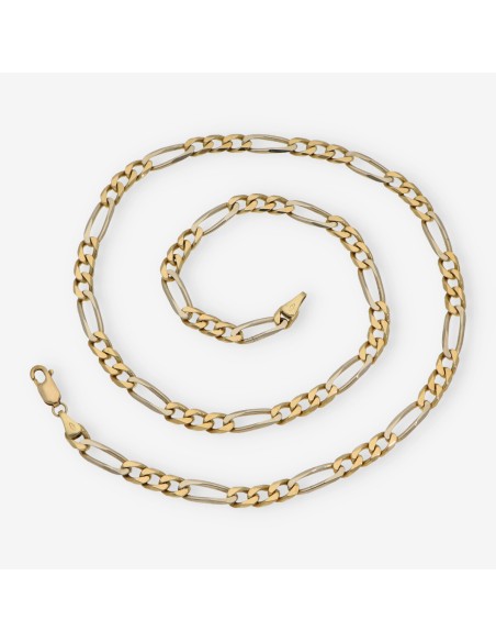 Cadena barbada alterna 3x1 51cm en oro bicolor 18kt