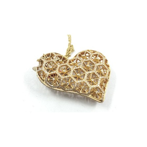 Colgante corazon de oro con brillantes y rubÃ­es