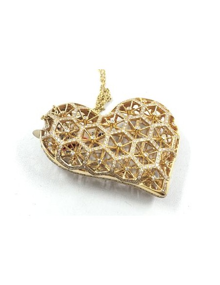 Colgante corazon de oro con brillantes y rubÃ­es