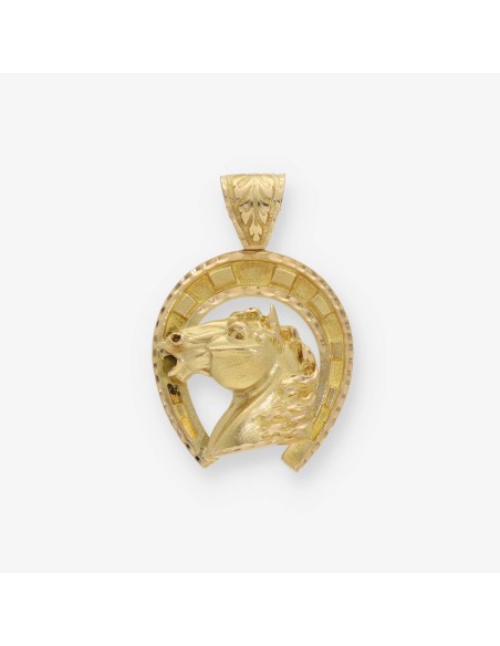 Colgante en forma de herradura con caballo oro 18kt