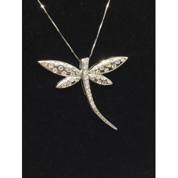 Colgante en oro blanco y figura libÃ©lula con brillantes