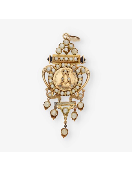 Broche de oro 14kt con diamantes y perlas