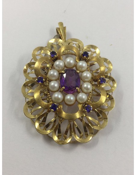 Colgante de oro con perlitas y piedras de color