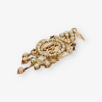 Broche de oro 14kt con diamantes y perlas 2
