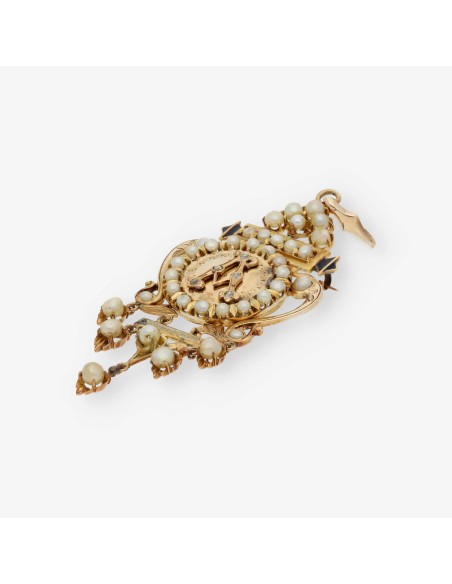 Broche de oro 14kt con diamantes y perlas
