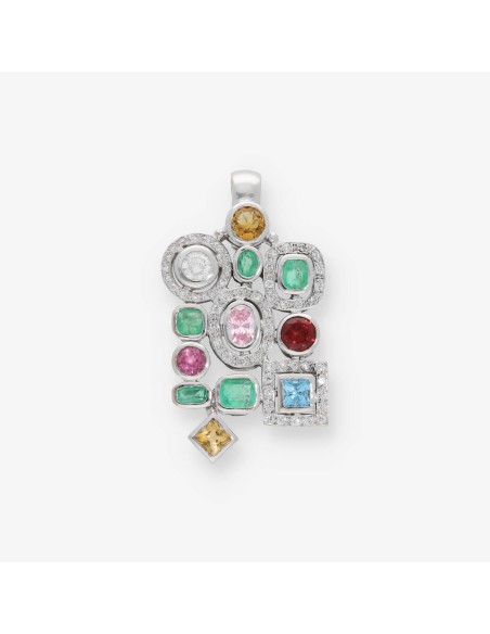 Colgante en oro blanco 18kt brillante y piedras semipreciosas