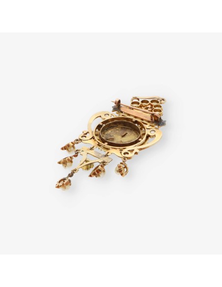 Broche de oro 14kt con diamantes y perlas