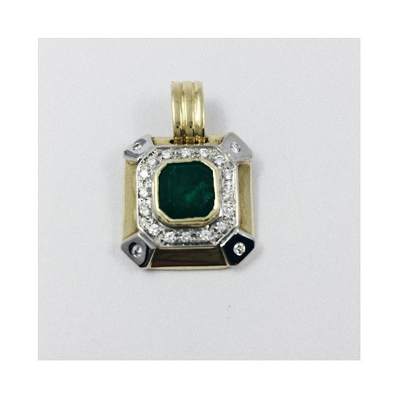 Colgante de oro con brillantes y esmeralda