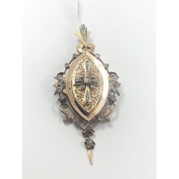 Antiguo broche colgante en oro rosa y diamantes