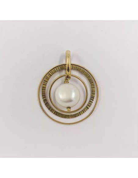 Colgante triple aro en oro 18kt con perla